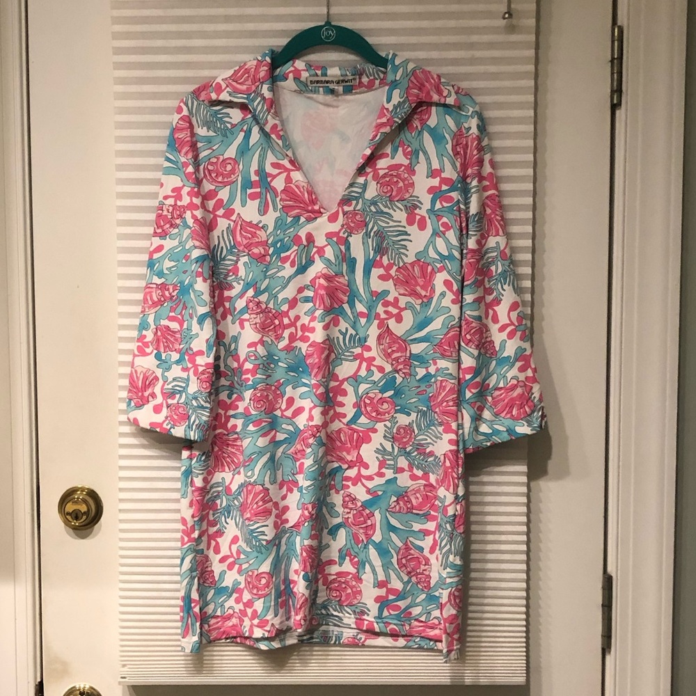 Pink and Blue Coral Patterned Barbara Gerwit Dress